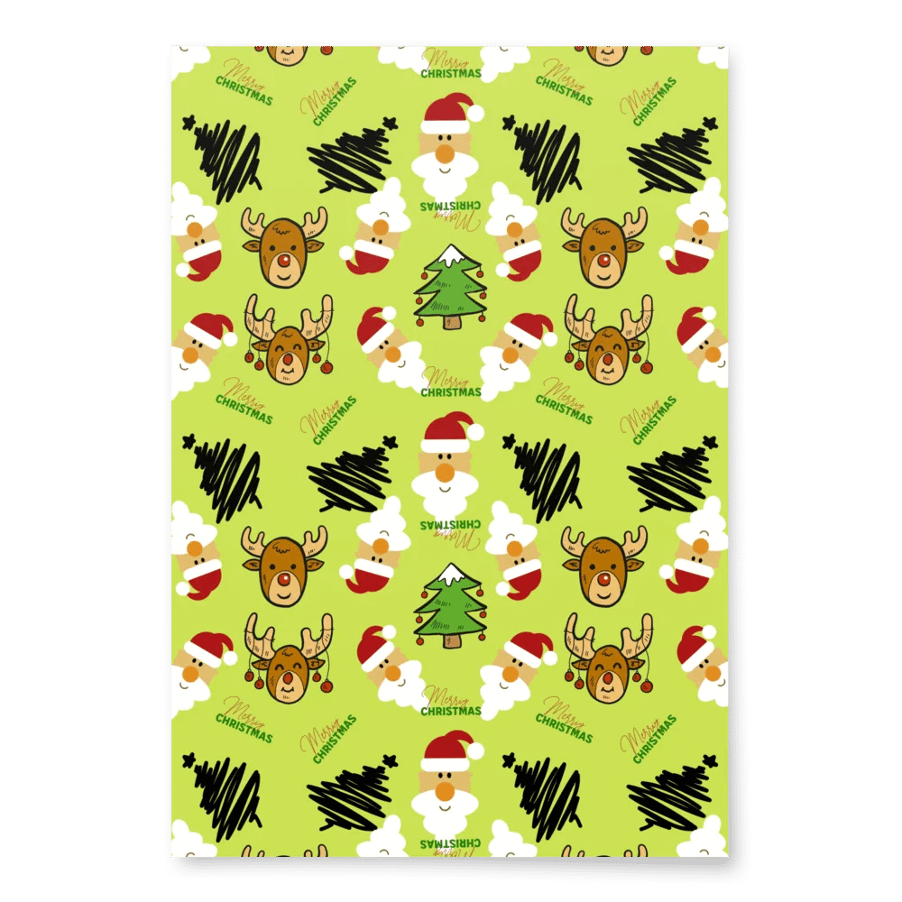 Reindeer, Santa, Christmas Tree Wrapping Paper - Green product image (3)