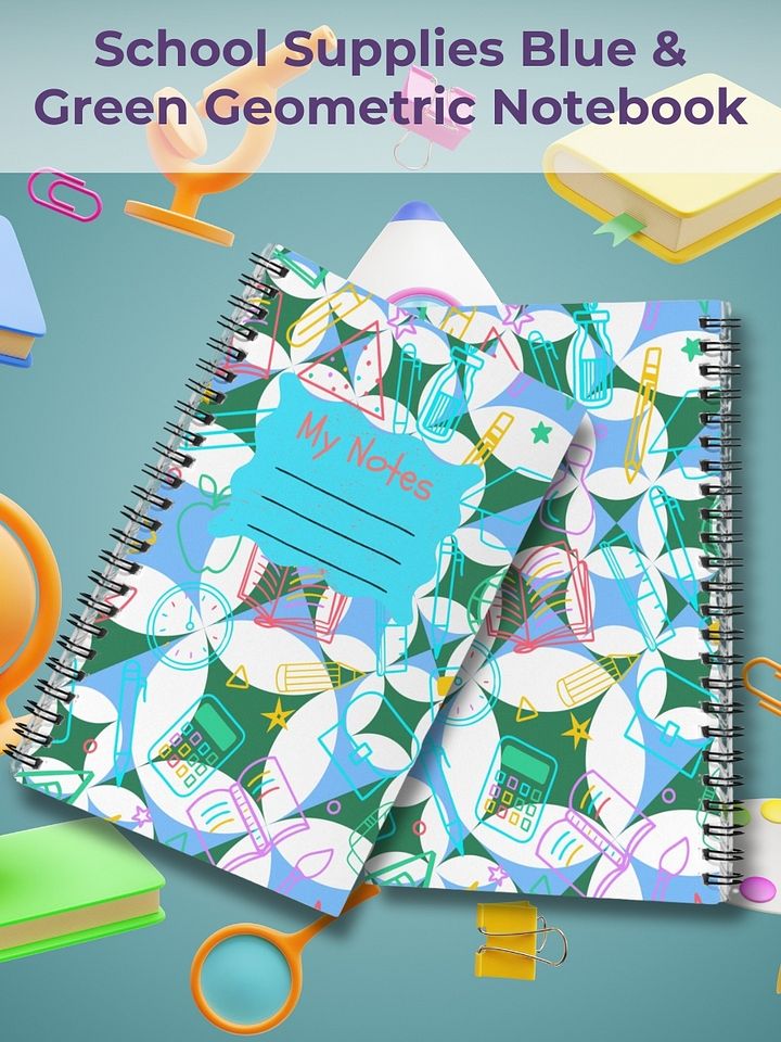 School Supplies Blue & Green Geometric Notebook product image (1)