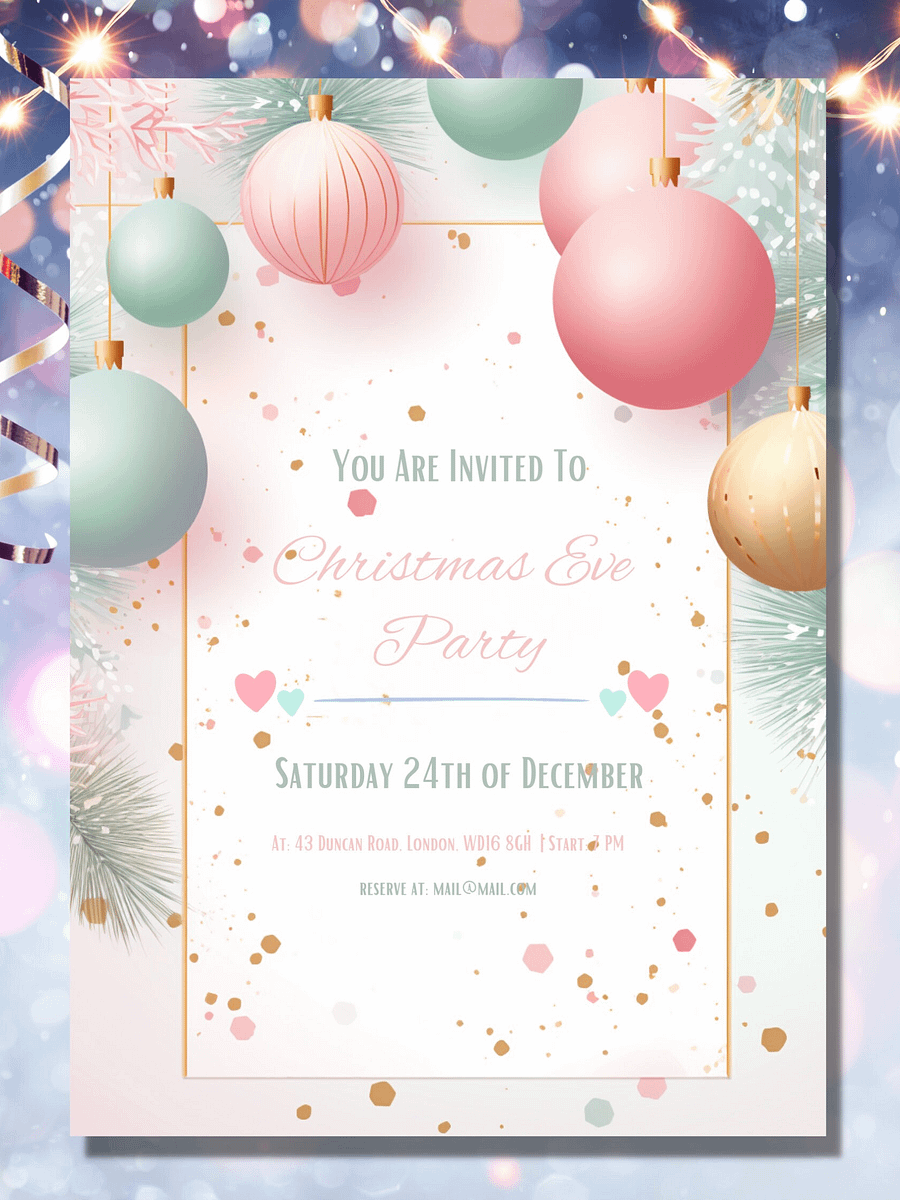 Editable Christmas Eve Party Invitation -Gentle Pastel Colours- Edit in Canva- Christmas Party Printable- Holiday Party Invitation Template product image (3)