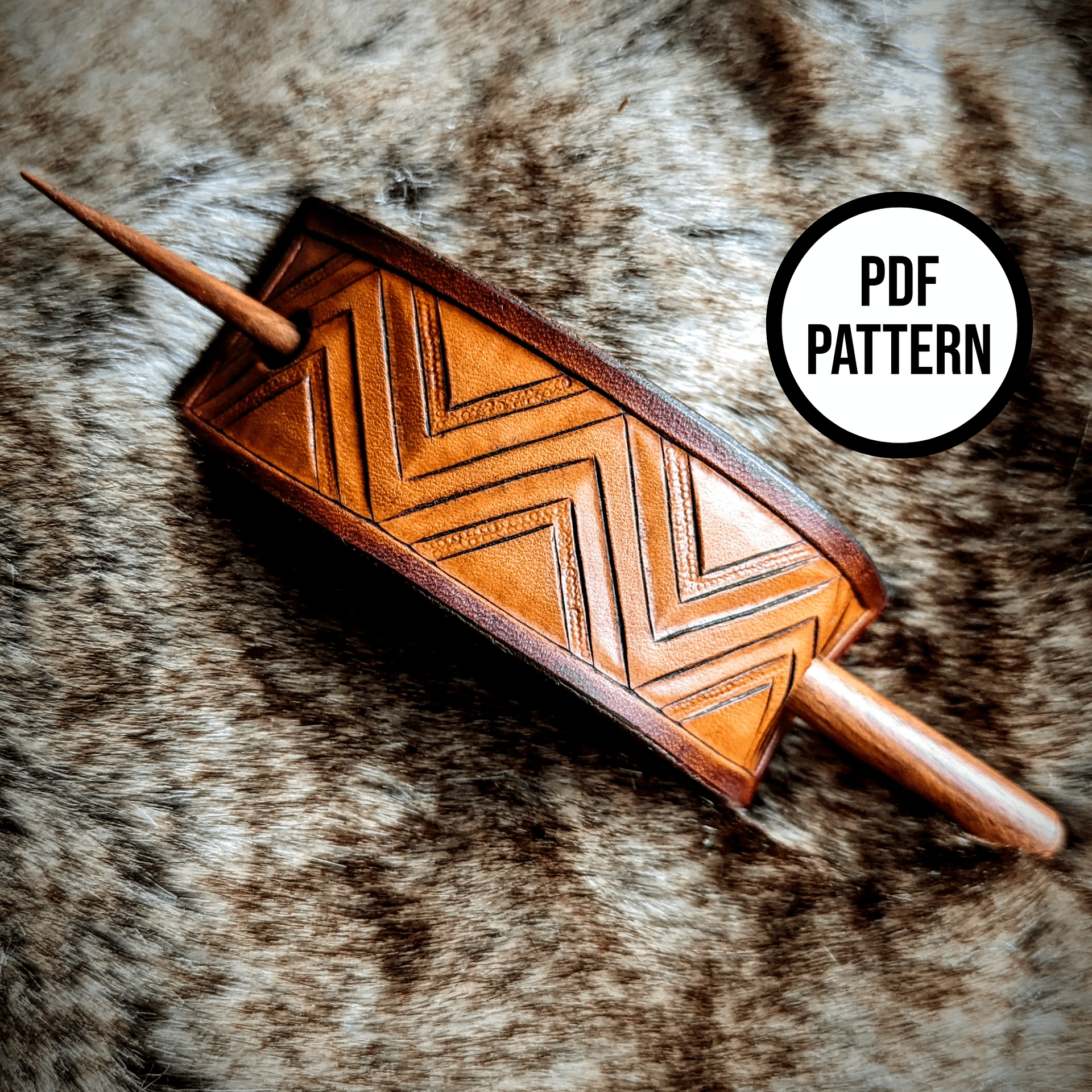 Geometric Leather Hair Stick - PDF Pattern for Leatherwork product image (1)