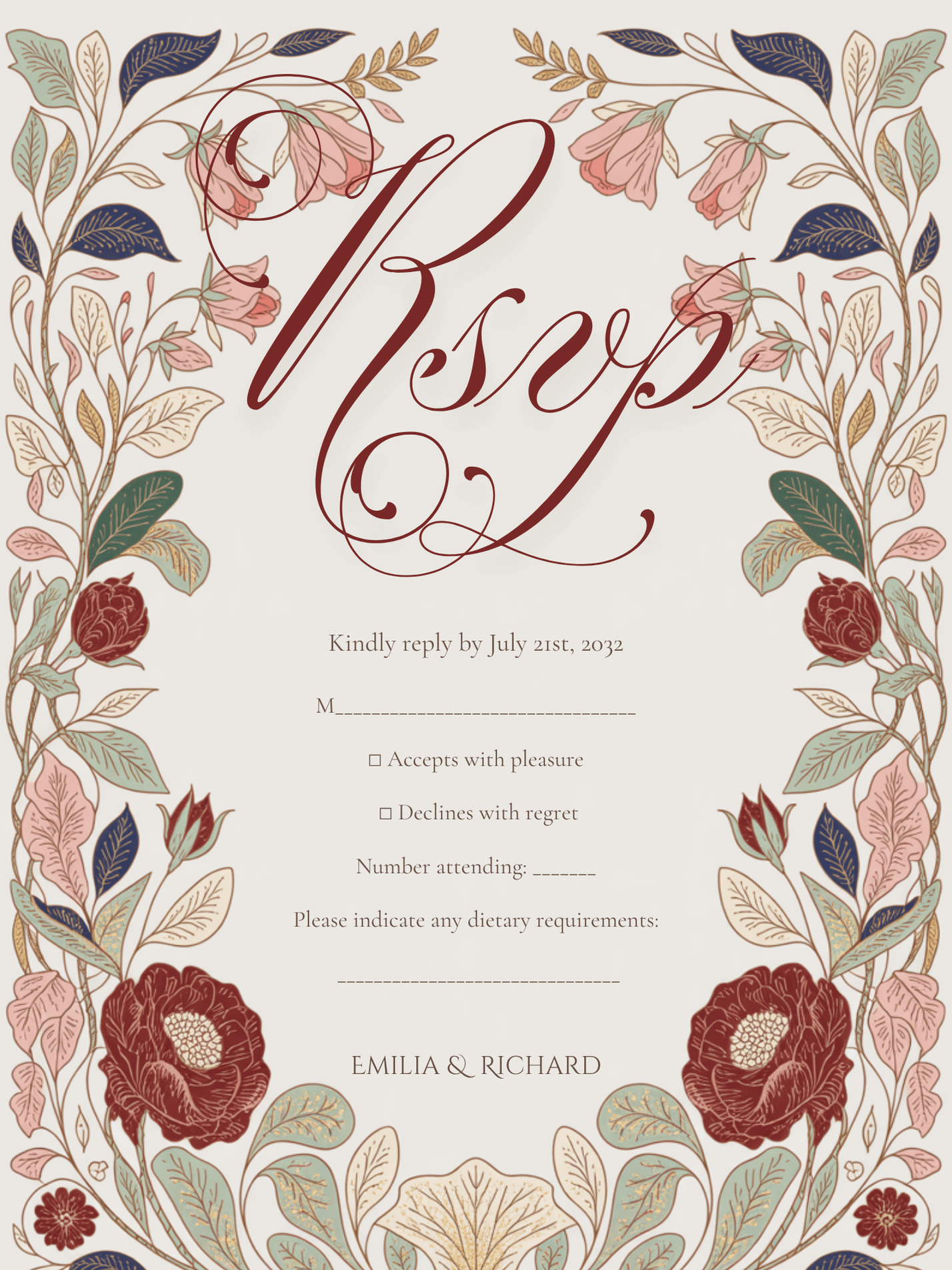 Editable Vintage Wedding Invitations | Edit in Canva | Instant Download Template | William Morris Inspired Floral product image (3)