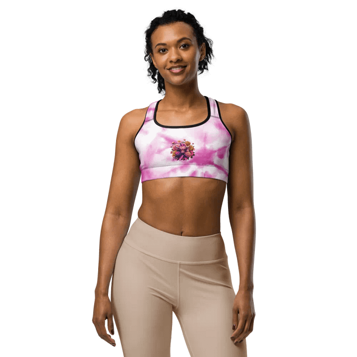 Highland Cow Blooms Breast Cancer Awareness Sports Bra product image (1)