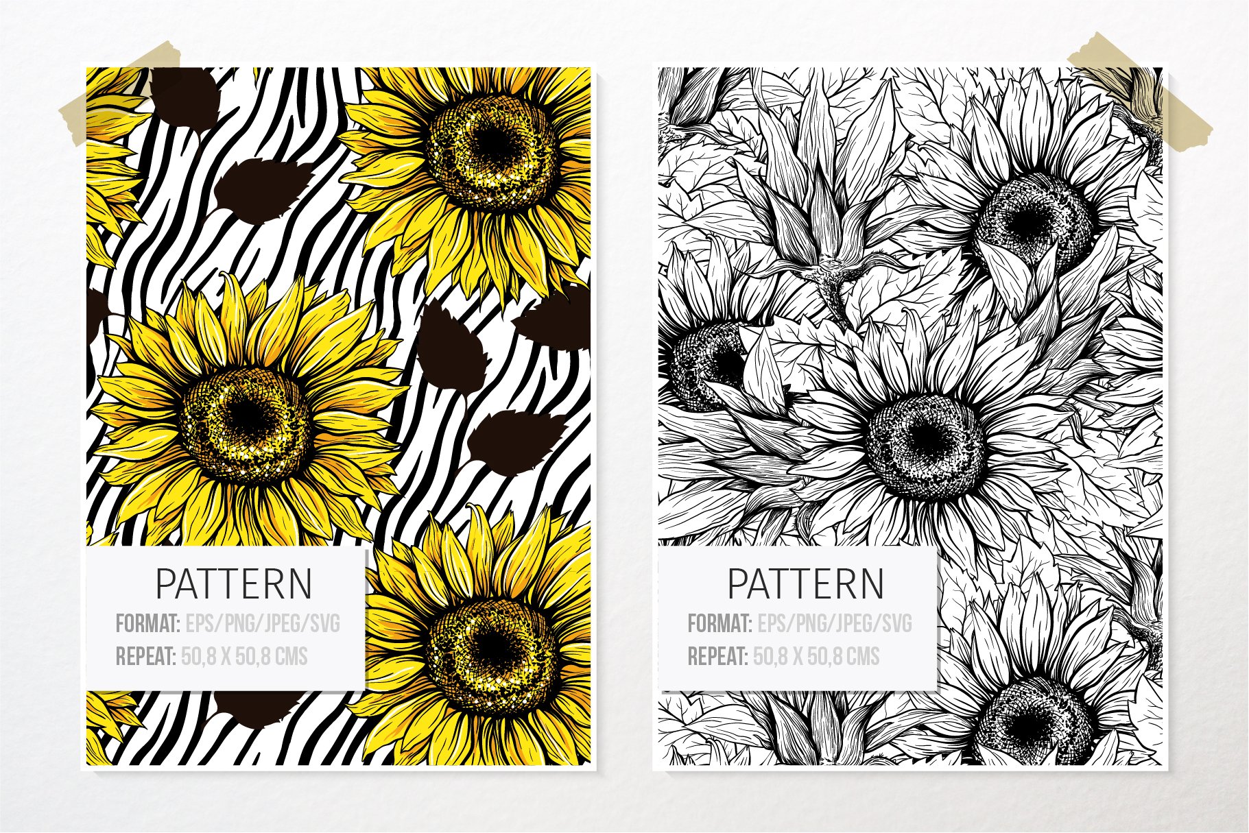 Sunflower Seamless Pattern Bundle, Sunflower Clipart, Autumn Digital Papers Line Art product image (7)