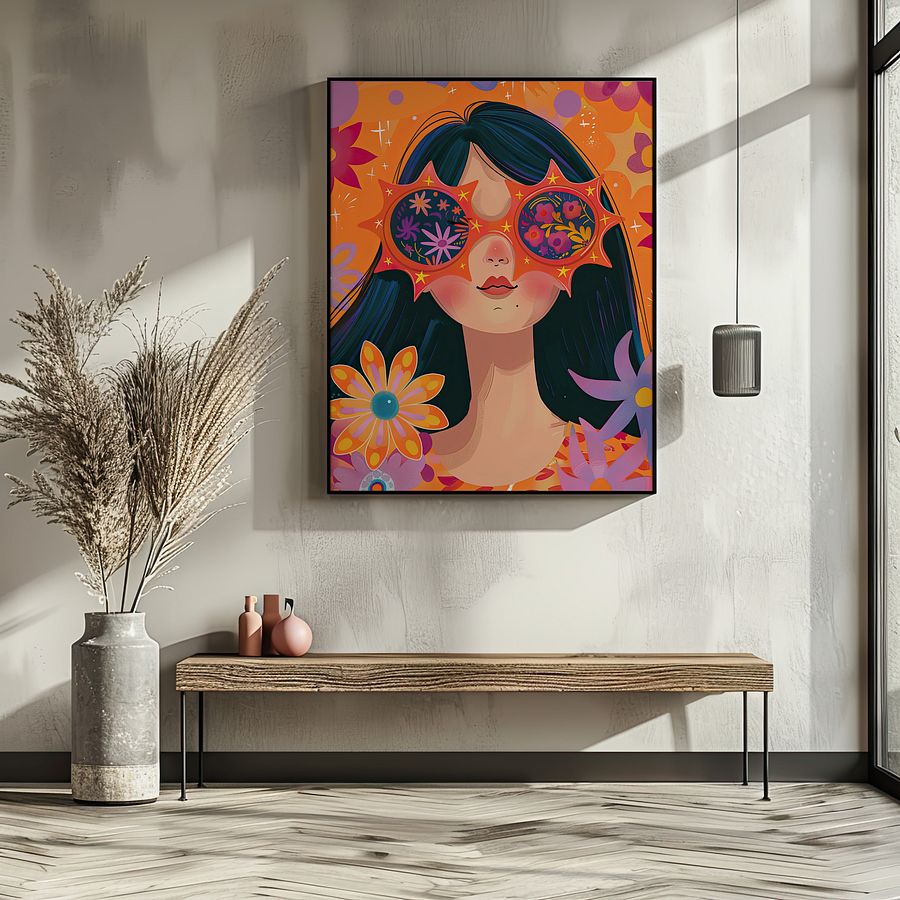 Girl with Sunglasses Maximalist Floral Art Print product image (8)