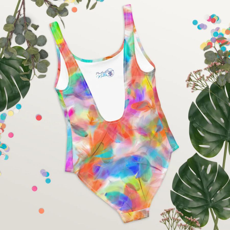 Colorful Feather Pattern Design One Piece Swimsuit - v4 product image (4)
