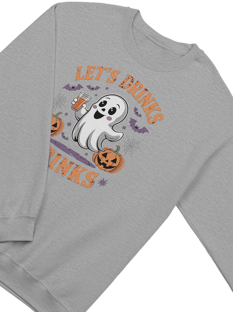 Halloween Ghost Sweatshirt - Gildan Cozy Style - Fun 'Let's Drink' Gift Idea