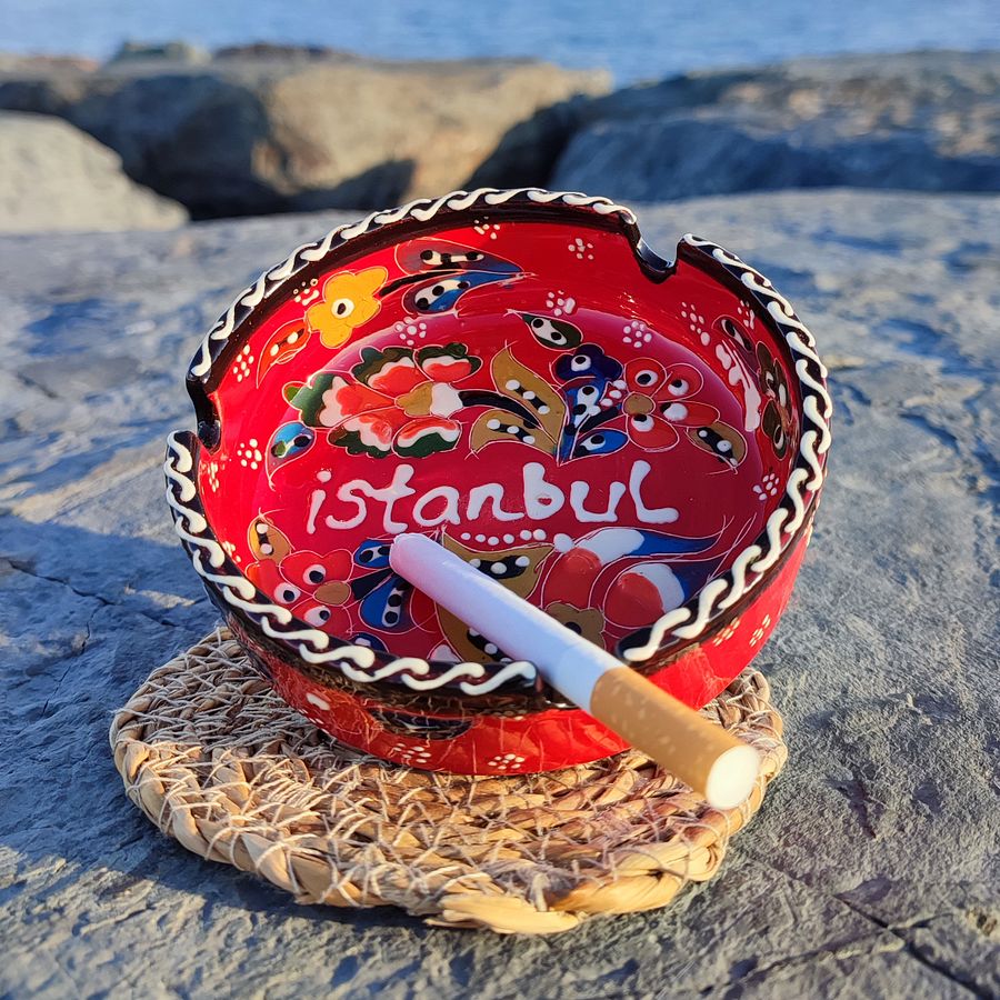 Handmade Red Ceramic Ashtray - Turkish Iznik Style Decor, 7 cm — handmade pottery product image (6)