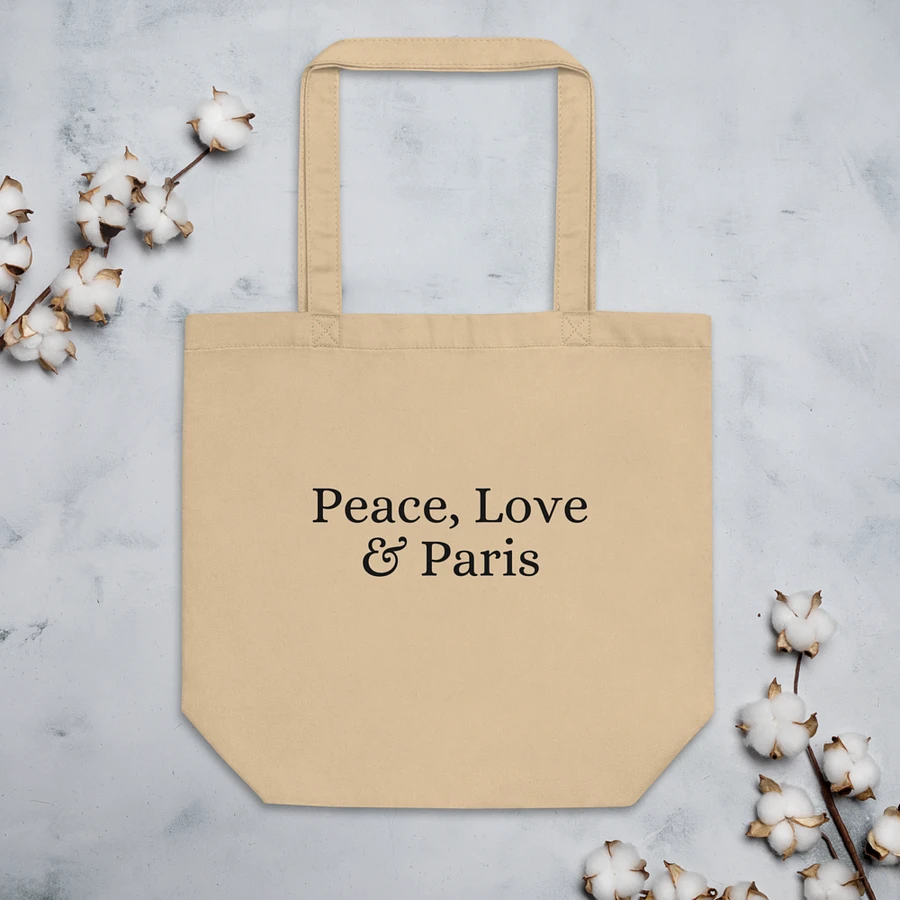 Peace, Love and Paris Organic Statement Tote Bag | Black Ink Design product image (4)