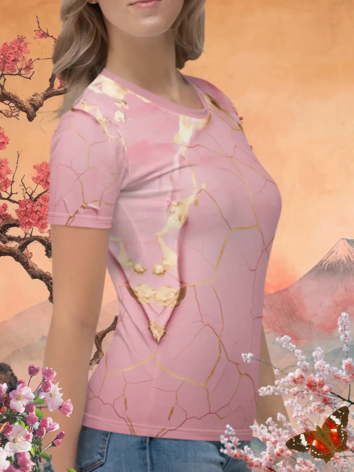 Pink & Gold Kintsugi Print T-Shirt product image (3)