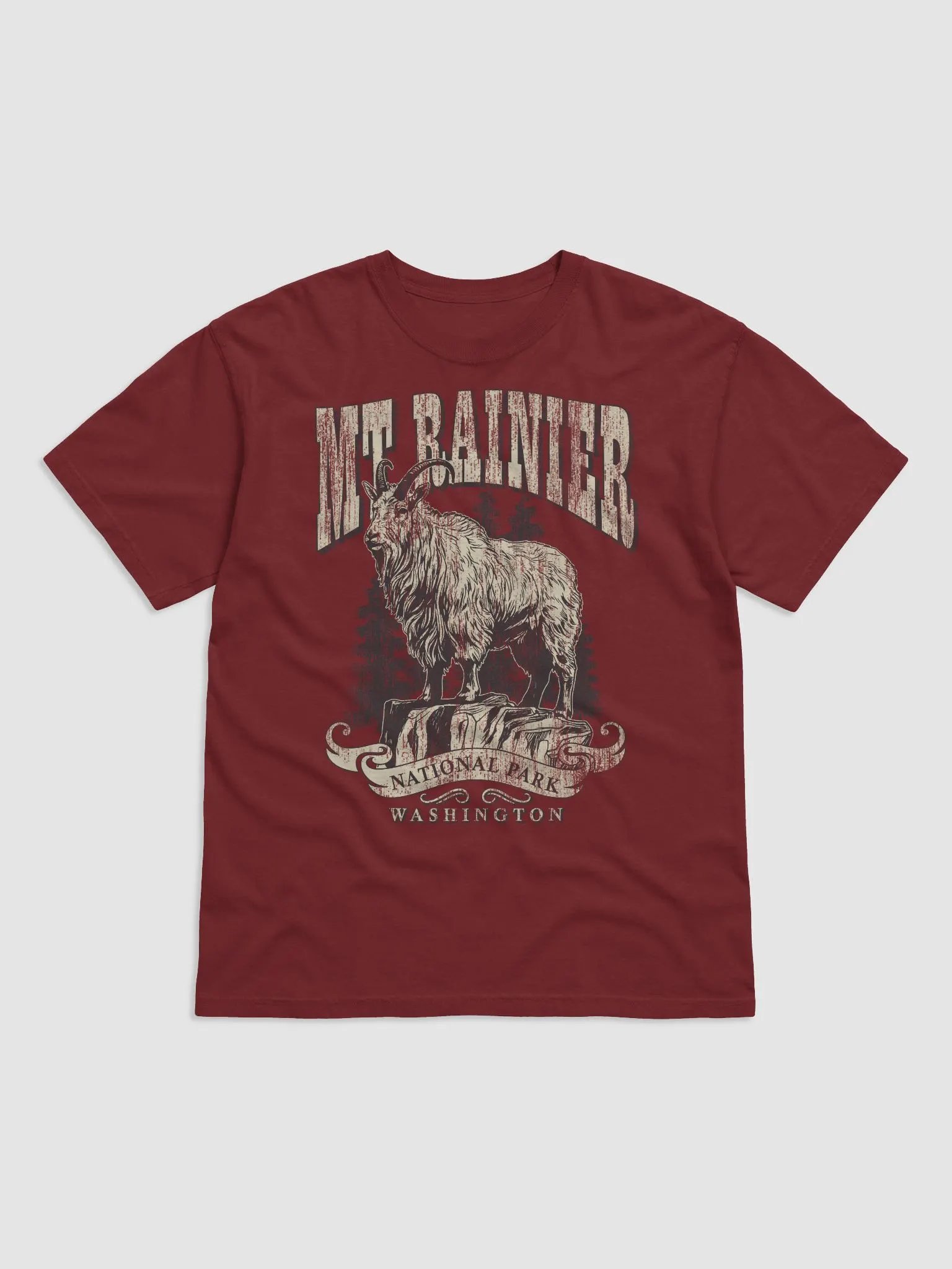 Mount Rainier National Park, Washington Tee | Vintage-Style Grunge Western Shirt of a Mountain Goat product image (12)