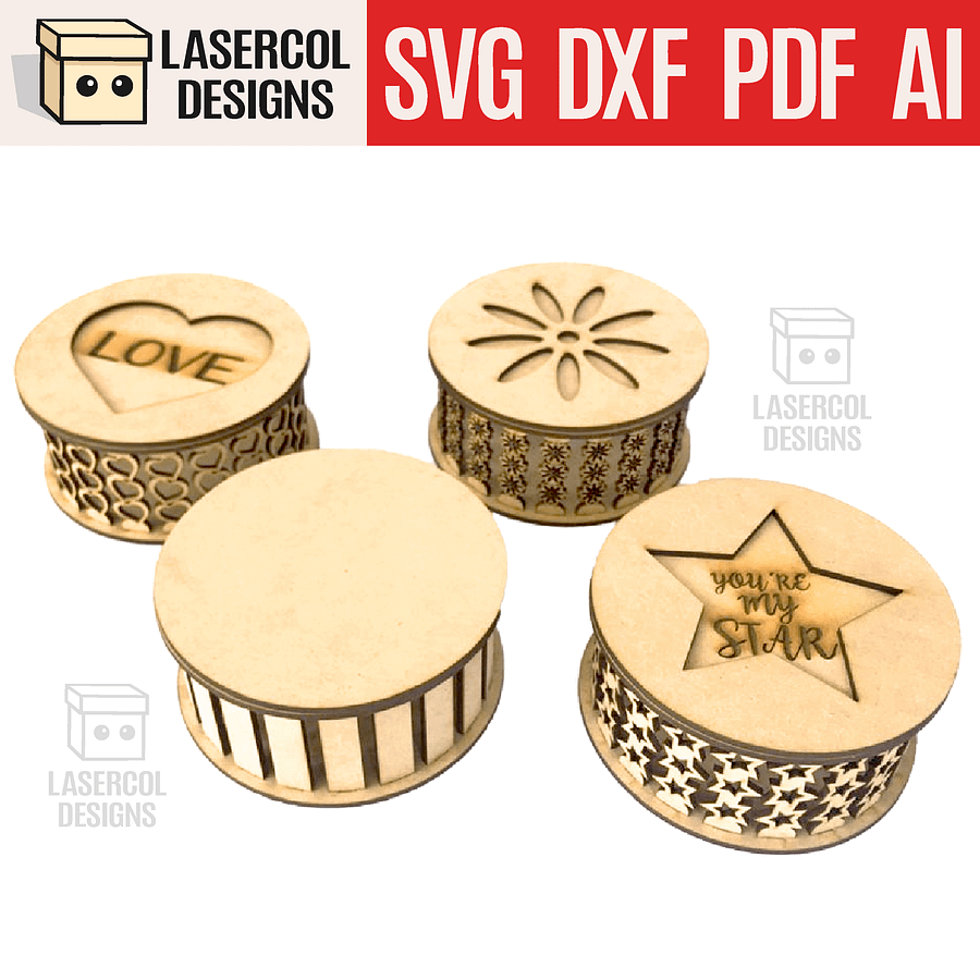 Round box (4 styles) - Laser Cut Files product image (1)