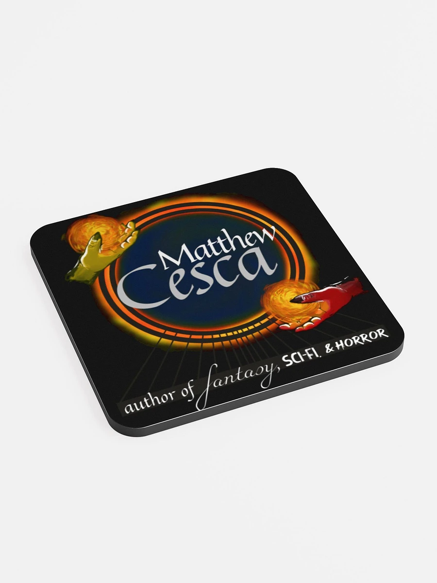 Matthew Cesca Author Logo Black Background Cork Coaster product image (2)