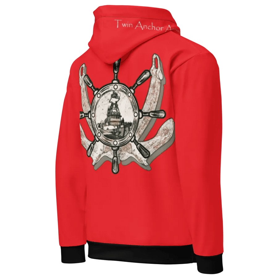 Red Twin anchor ship wheel & Tug CE Hoodie product image (8)