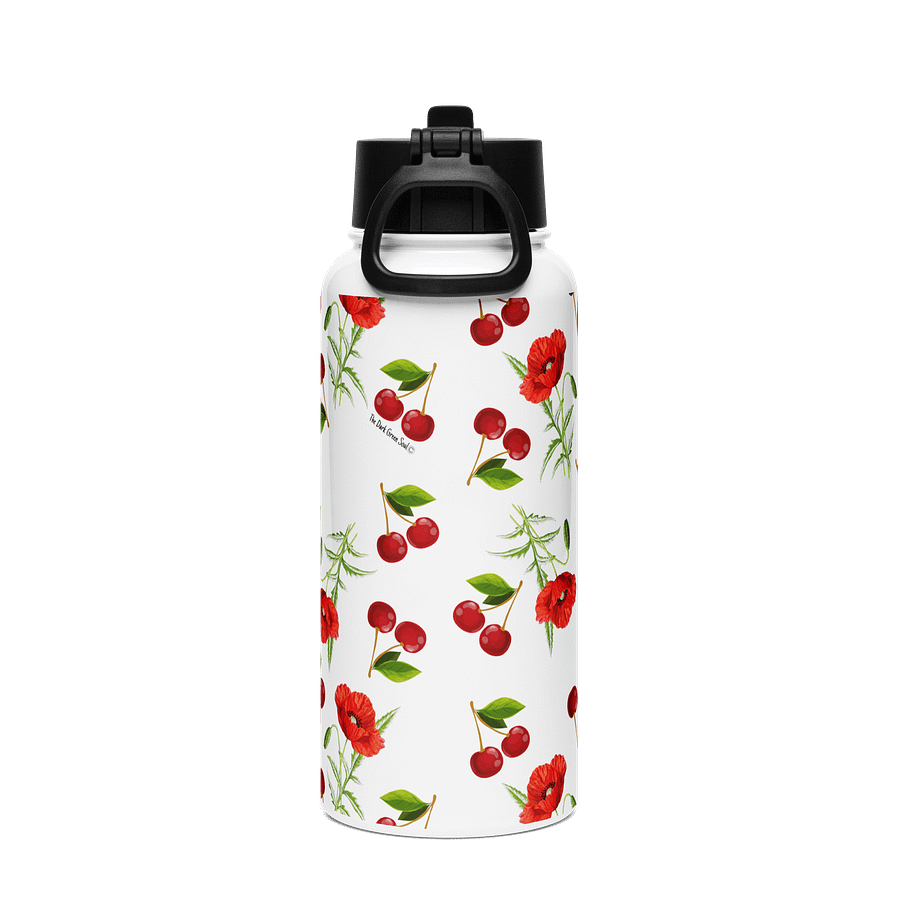 Poppies and Cherries Red and White - Stainless Steel Water Bottle product image (4)