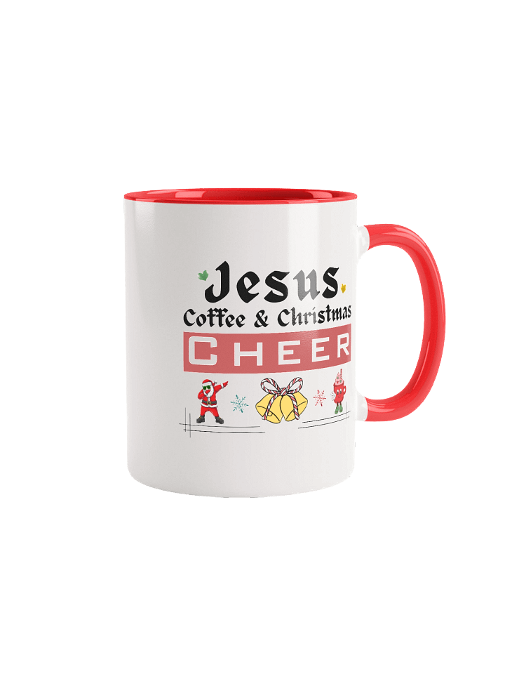 Jesus, Coffee, & Christmas Cheer! Two-Tone Mug | Christian Christmas Mug with Red Accent | Holiday Gift for Believers & Moms product image (2)