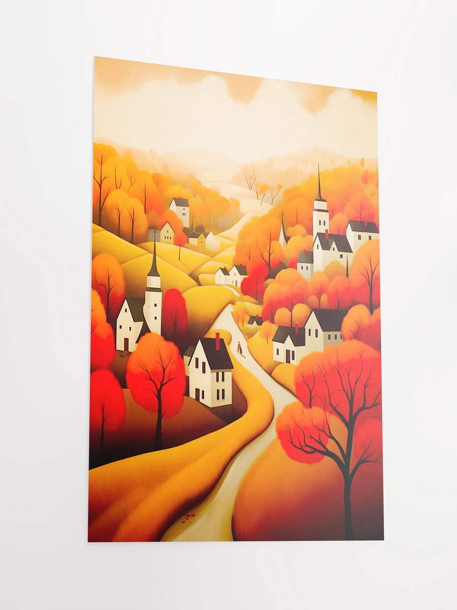 Autumn Season in a Quaint Village with Trees Fall Leaves Illustration Matte Poster product image (4)