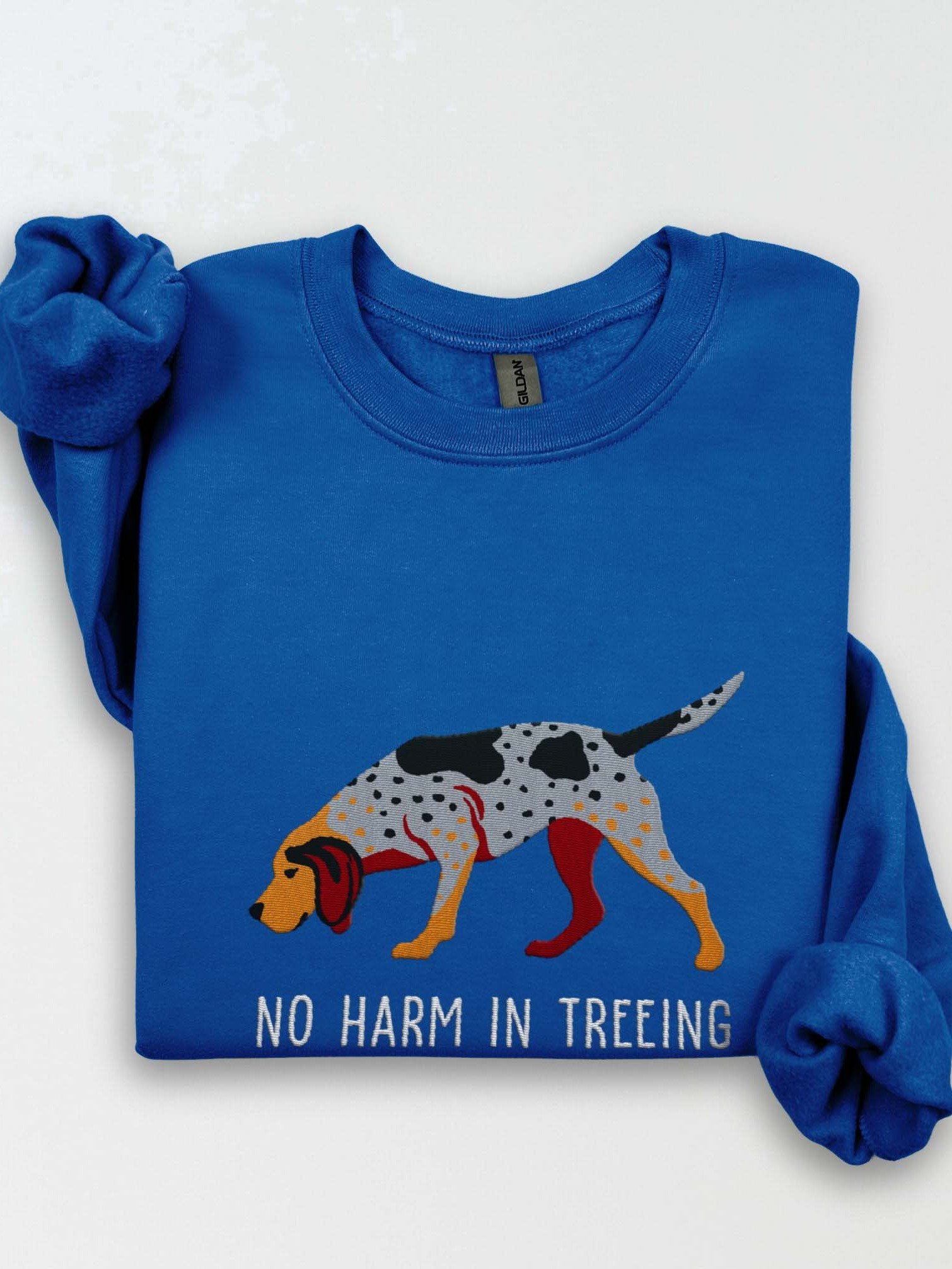 No Harm in Treeing Sweatshirt (Embroidered) of an American English Coonhound product image (1)