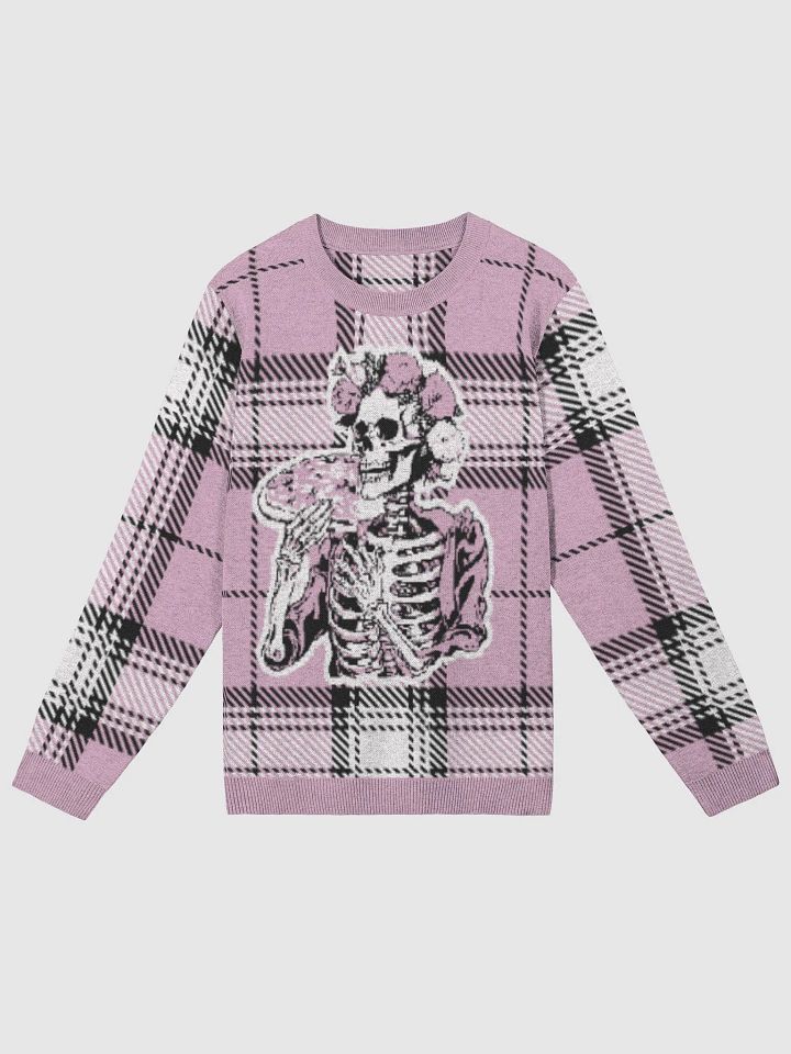 Ghoulish Elegance: Pink Plaid Knitted Ugly Sweater product image (1)