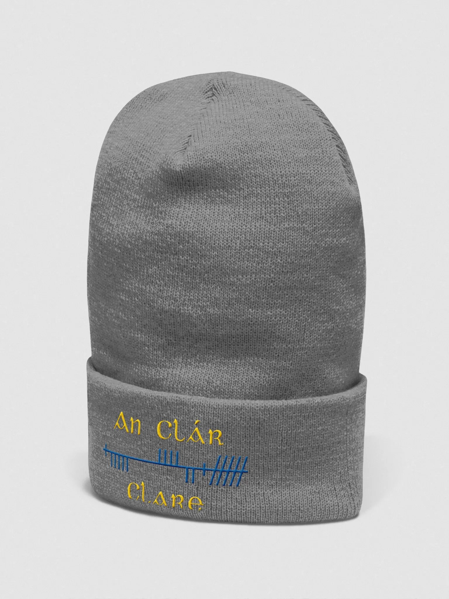 Clare/An Clár, Blue and Gold, Orthodox Style Ogham embroidered Cuffed Beanie product image (13)