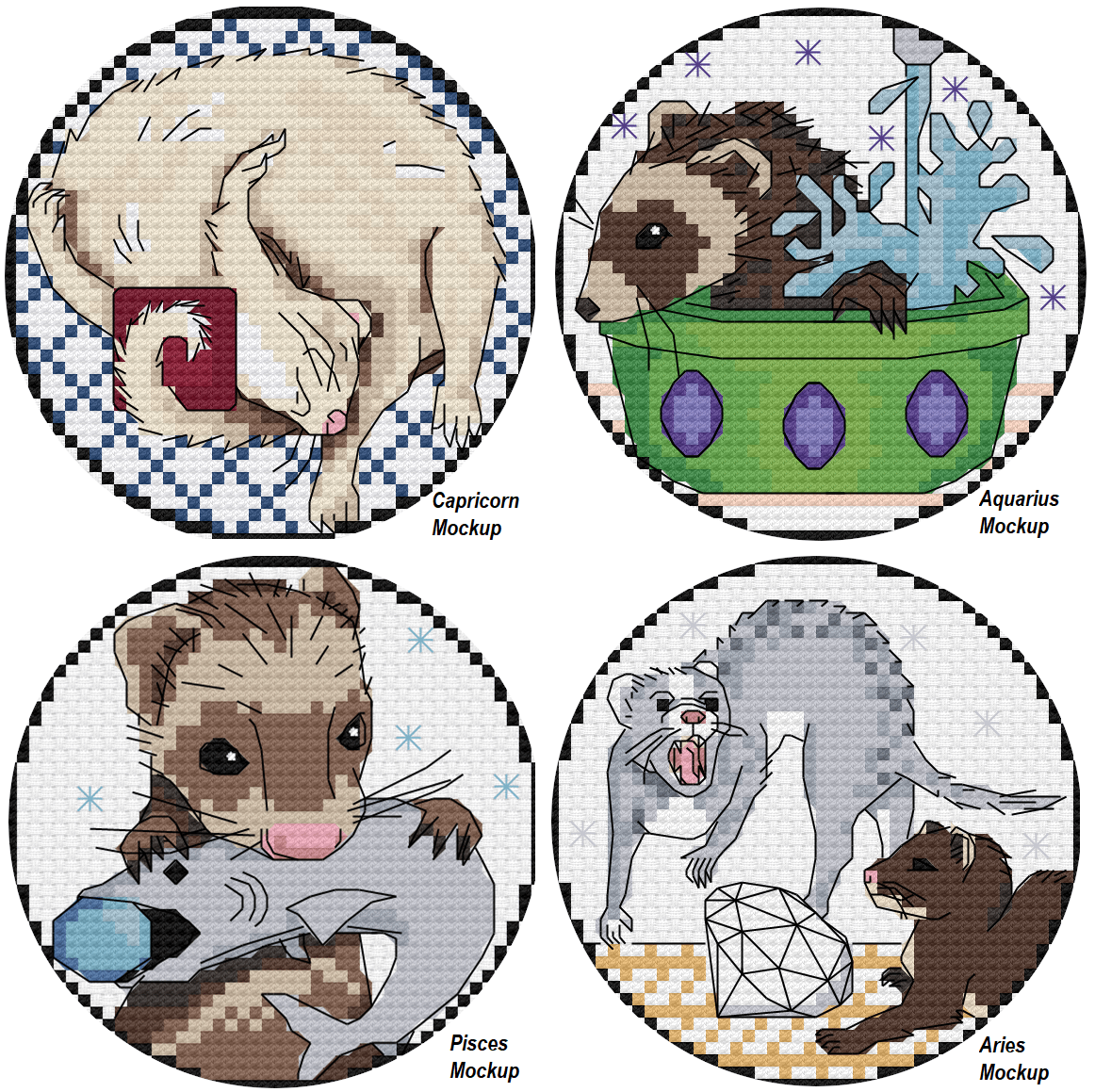 Ferret Zodiac Birthstones Cross Stitch Pattern (Digital PDF) product image (2)