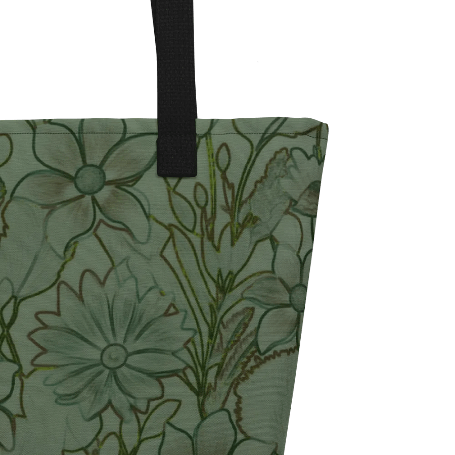 Line art Green and Dark green Floral/All-Over Print Large Tote Bag w/ Pocket by Sublicolor product image (3)