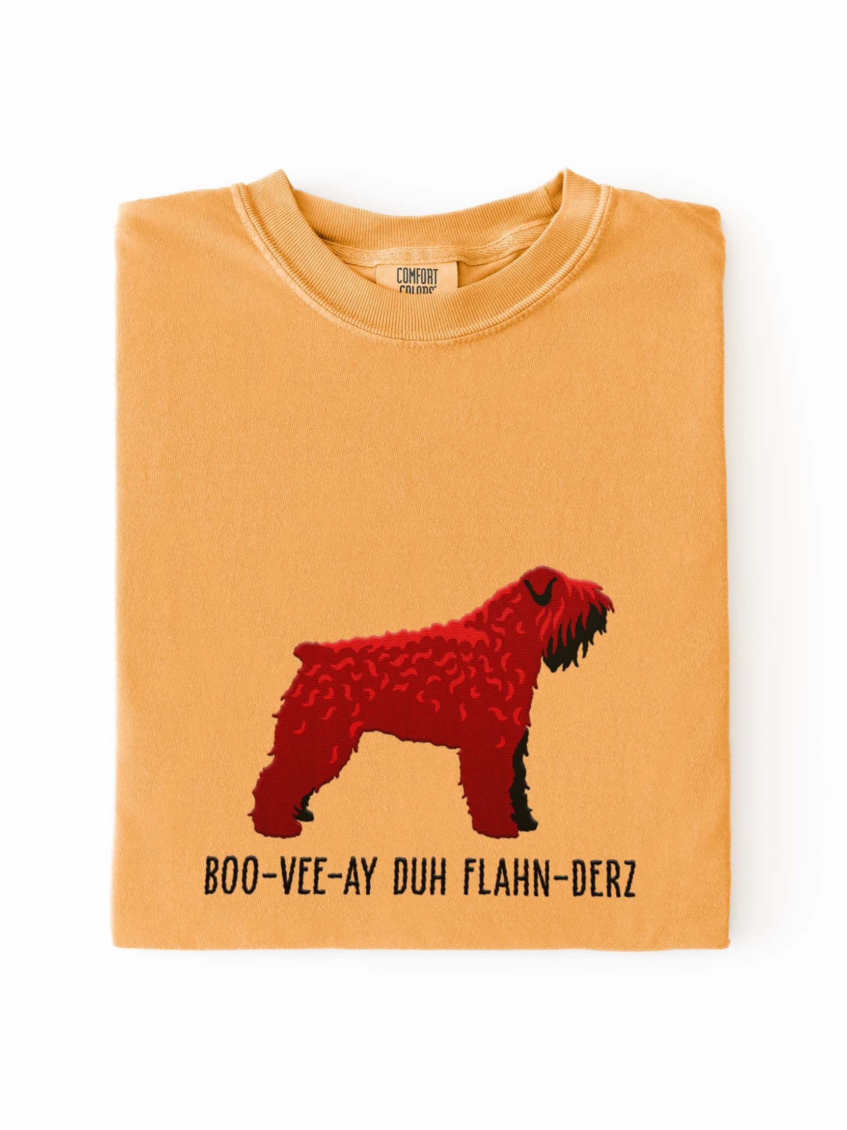 Boo-Vee-Ay Duh Flahn-Derz T-Shirt(Embroidered) of a Bouvier des Flandres(Red) product image (1)