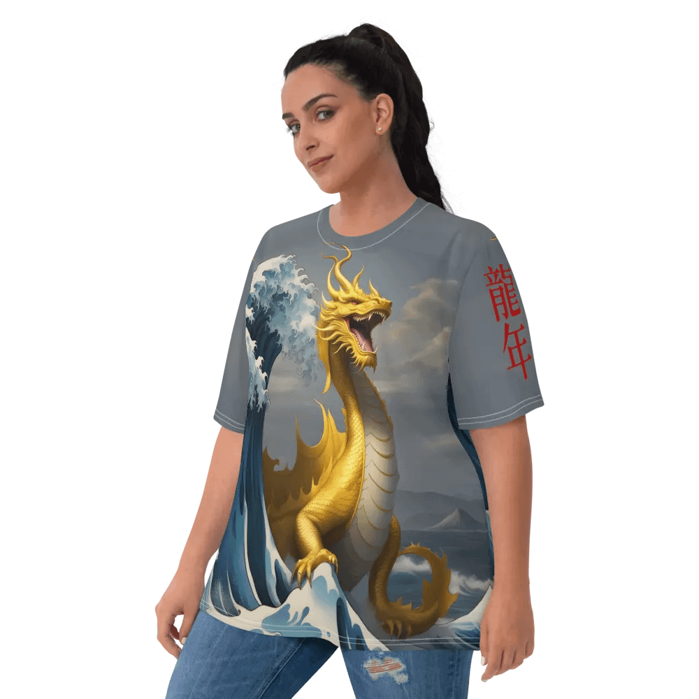 Dragon and the wave/ All-Over Print Women's Crew Neck T-Shirt by Sublicolor product image (3)