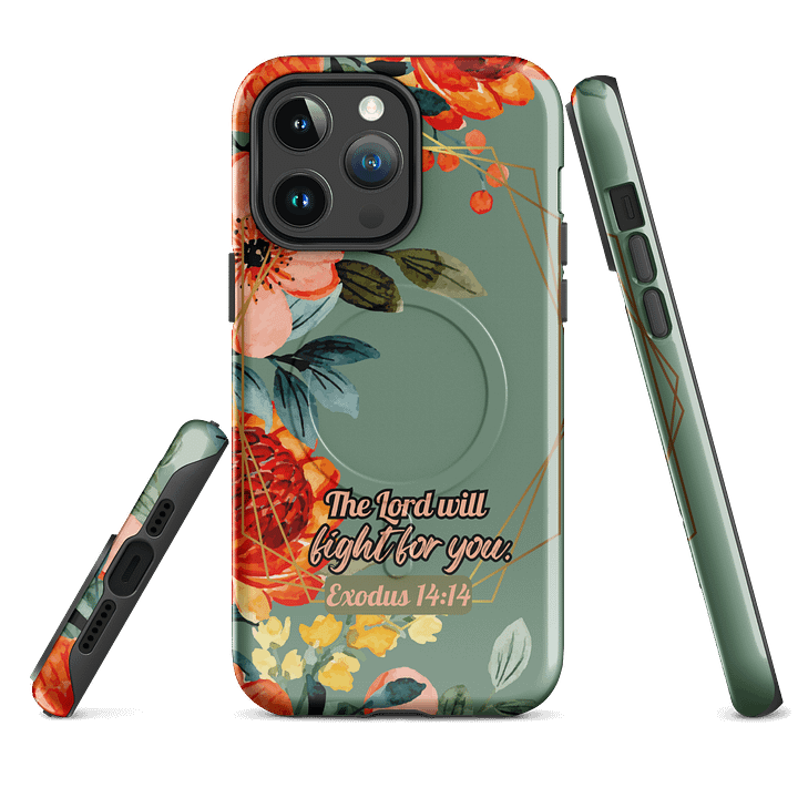 The Lord will Fight for You Exodus 14:14, Inspirational Gift, Tough iPhone Magnetic Case Scripture, Sunflower Bible Verse, MagSafe® iPhone® Tough Case, iPhone 14, iPhone 15, iPhone 16, Pro, Pro Max, P product image (2)