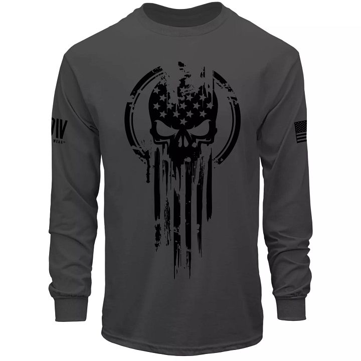 American Warrior Flag Skull Military USA Patriotic Long Sleeve T-Shirt product image (1)