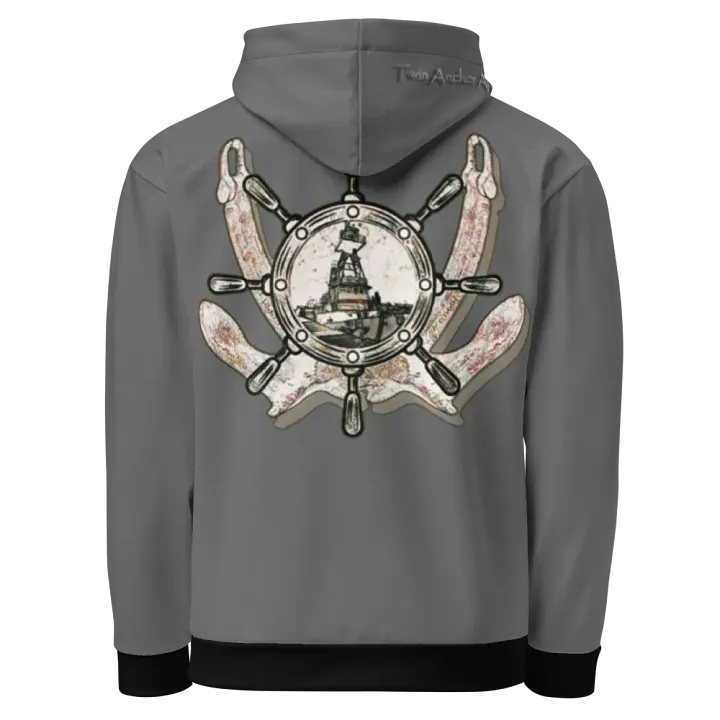 Gray Twin anchor ship wheel & Tug CE Hoodie product image (1)