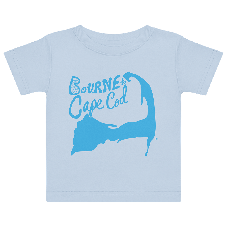 BOURNE to Cape Cod™ | DTG Vintage Print | Baby Jersey T-Shirt | BRN.2C.C.™ Logo Back | Coastal Cotton Tee for Little Explorers | Deep Sky Blue Logo product image (3)