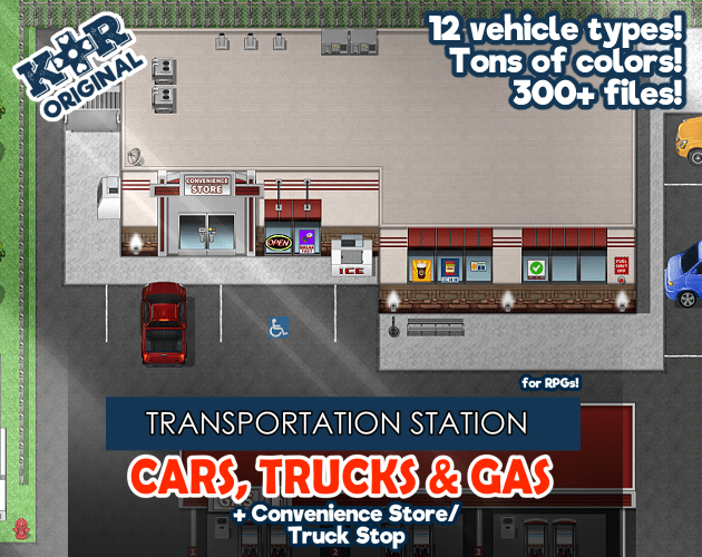 KR Transportation Station ~ Cars, Trucks and Gas Tileset for RPGs product image (1)