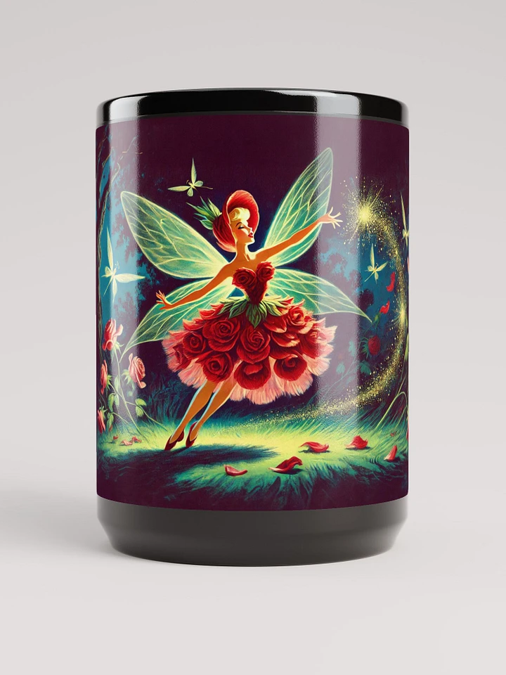 Enchanted Red Rose Petal Fairy 15 oz Black Glossy Mug product image (1)