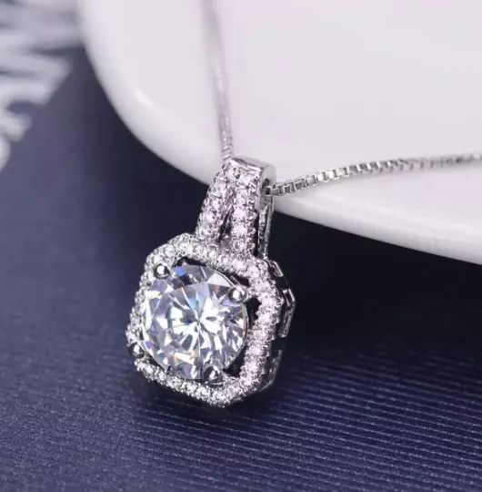 Lab Created AAA CZ Necklace 2 Carat Brilliant Cut Solitaire pendant S925 Single product image (2)