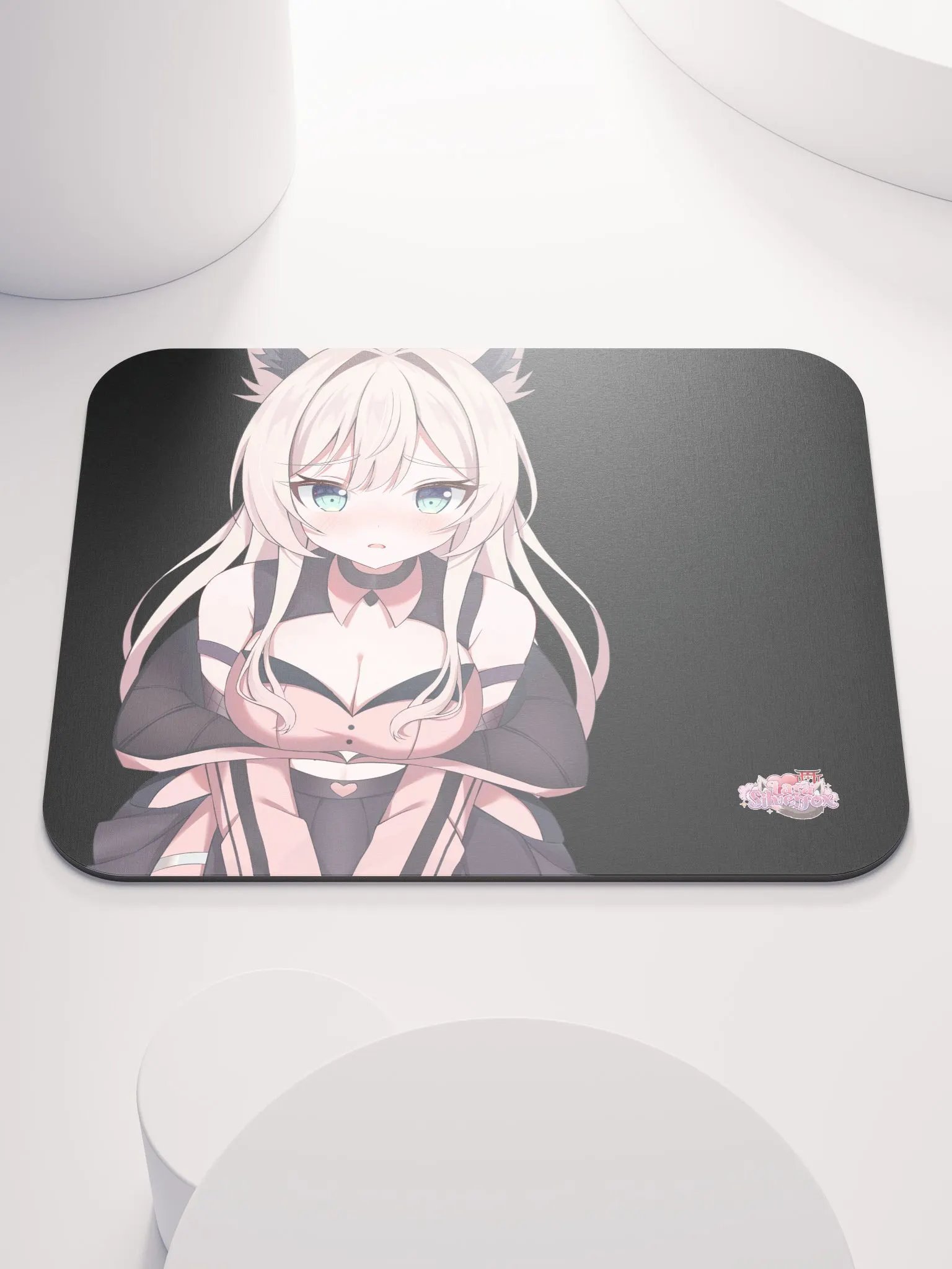 Lara Silverfox Vtuber Looks At You and is Shy Mouse Pad product image (1)