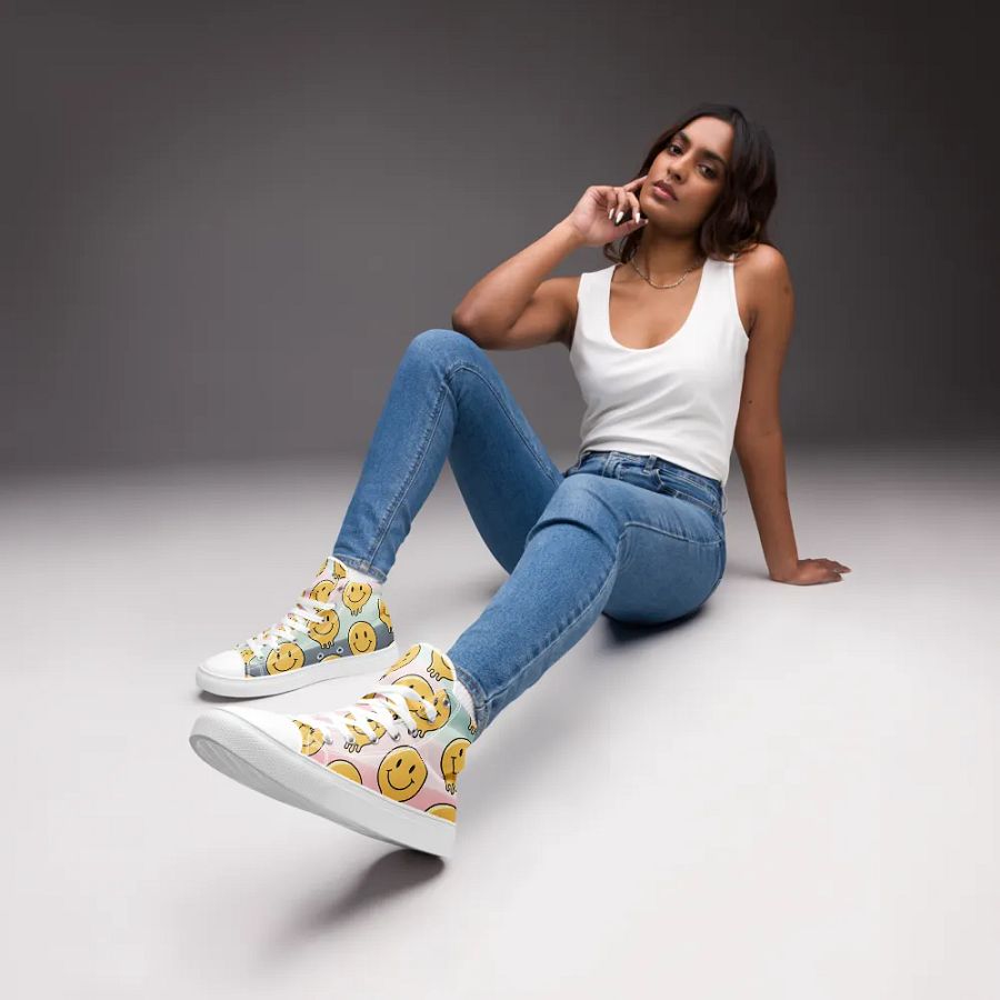 'Happy Face' Women's Handmade High Top Canvas Shoes product image (4)