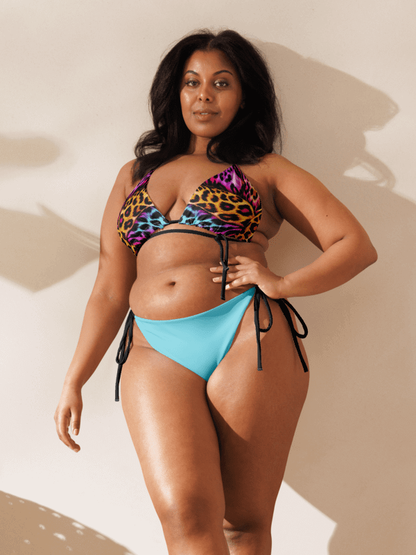 Colorful Leopard Print Low Rise Cheeky String Bikini With Light green Bottoms product image (2)