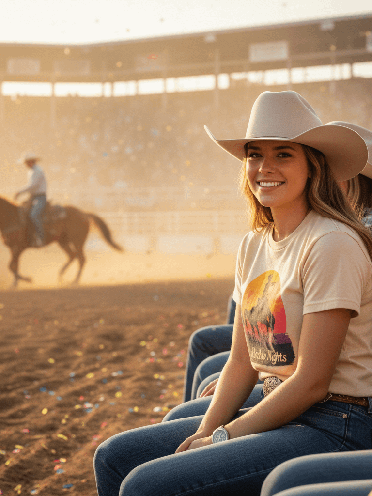 Rodeo Nights Vintage Western T-Shirt - Cowboy Horse Silhouette Sunset Tee for Country Lovers & Rodeo Fans product image (10)