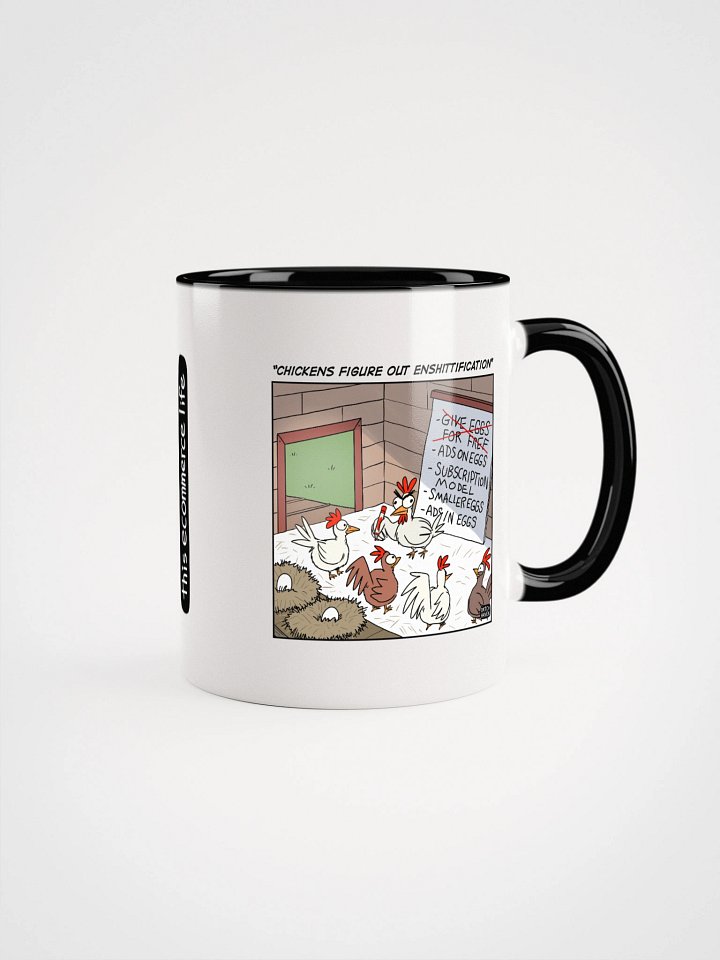"Chickens figure out enshittification" mug product image (2)