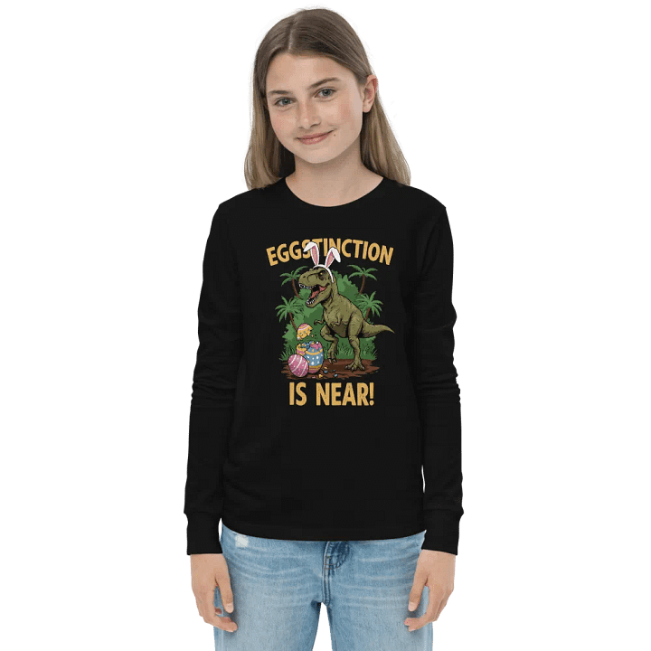 Funny Easter Dinosaur sweatshirt – Eggstinction Is Near Youth Long Sleeve product image (1)