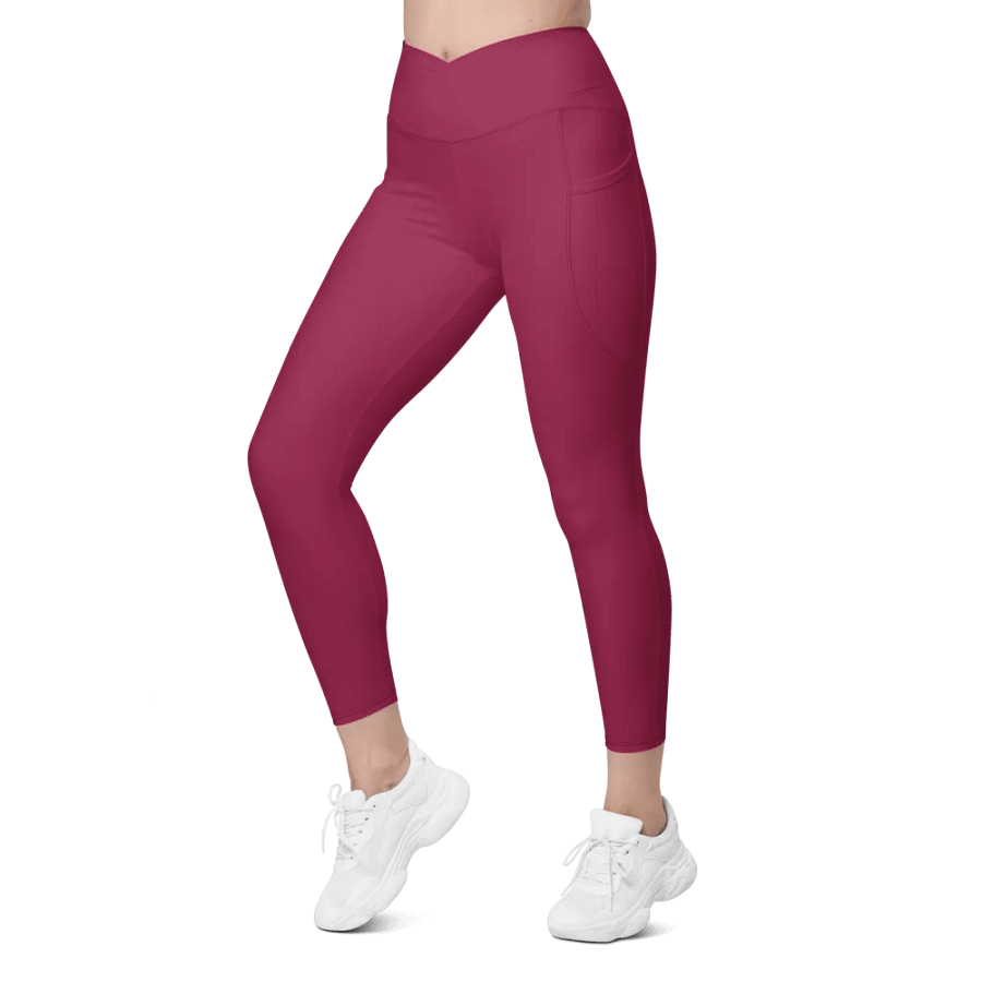 Plain Dark Red True Summer Women's High Waisted Premium Crossover Leggings with Pockets by Treasure Pie product image (7)