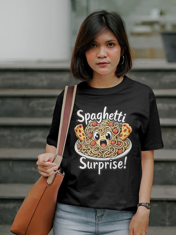 Spaghetti Surprise Pizza Face T-Shirt - Funny Cartoon Streetwear Tee - Gildan Heavyweight Unisex Graphic Shirt - Quirky CrazyBright Design product image (2)