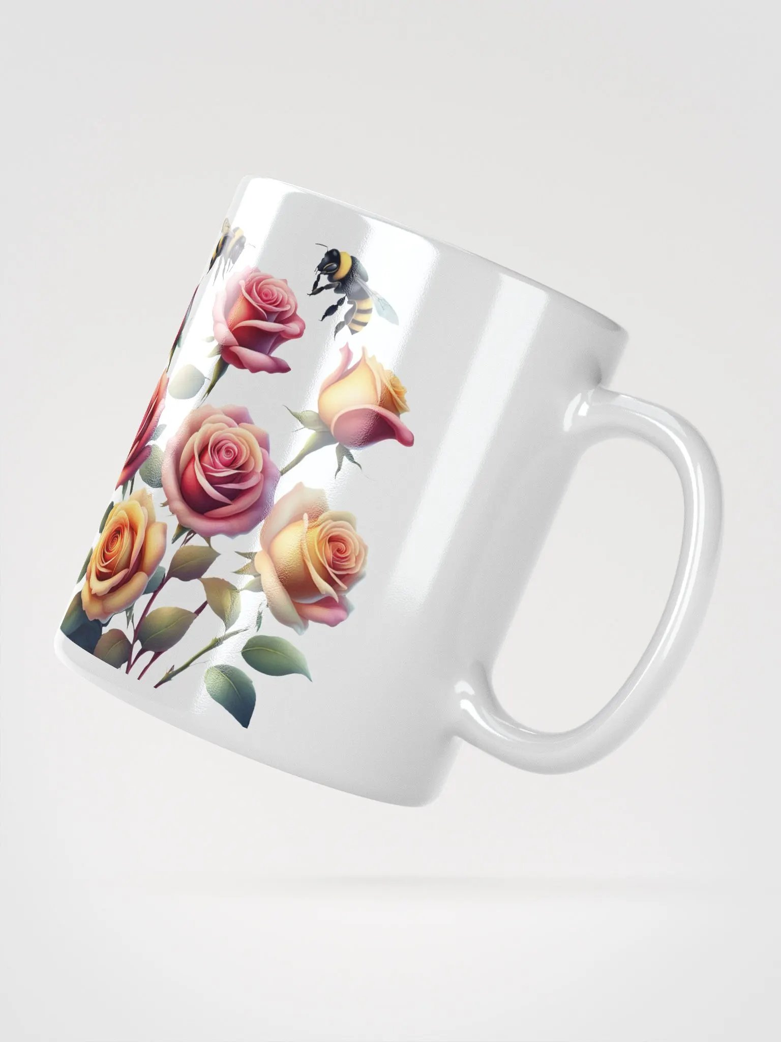 Honey Bees and Roses Graphical Design White Mug product image (11)