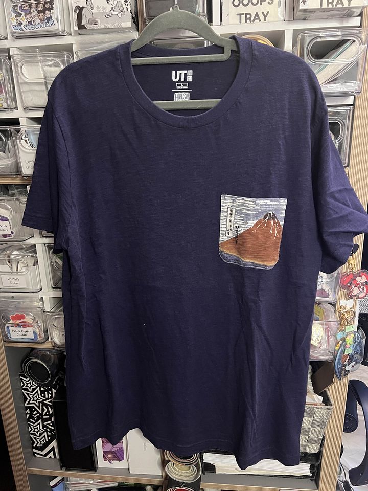 Mens Uniqlo Hokusai Blue T Shirt art tee Japanese Brand y2k product image (1)