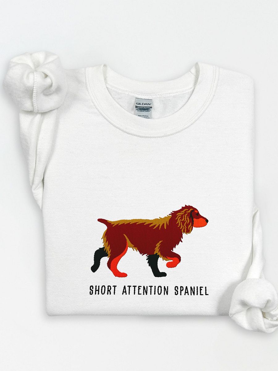 Short Attention Spaniel Sweatshirt (Embroidered) of a Working Cocker Spaniel(Liver & Tan) product image (1)