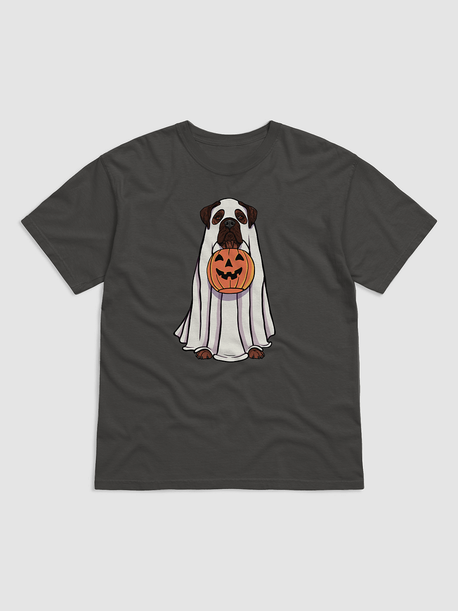 Funny Halloween Bullmastiff(Brindle) T-Shirt | Funny Bullmastiff Wearing a Ghost Costume and Holding a Pumpkin Basket product image (13)