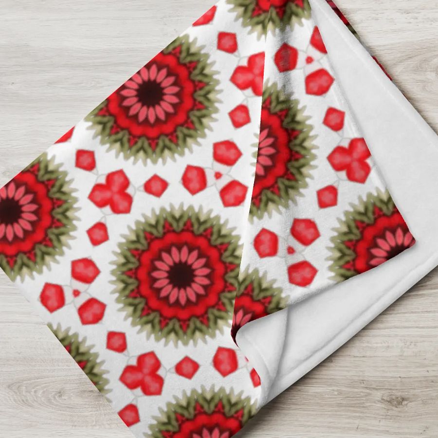 Red Green & White Daisy Floral Seamless Pattern Throw Blanket product image (4)