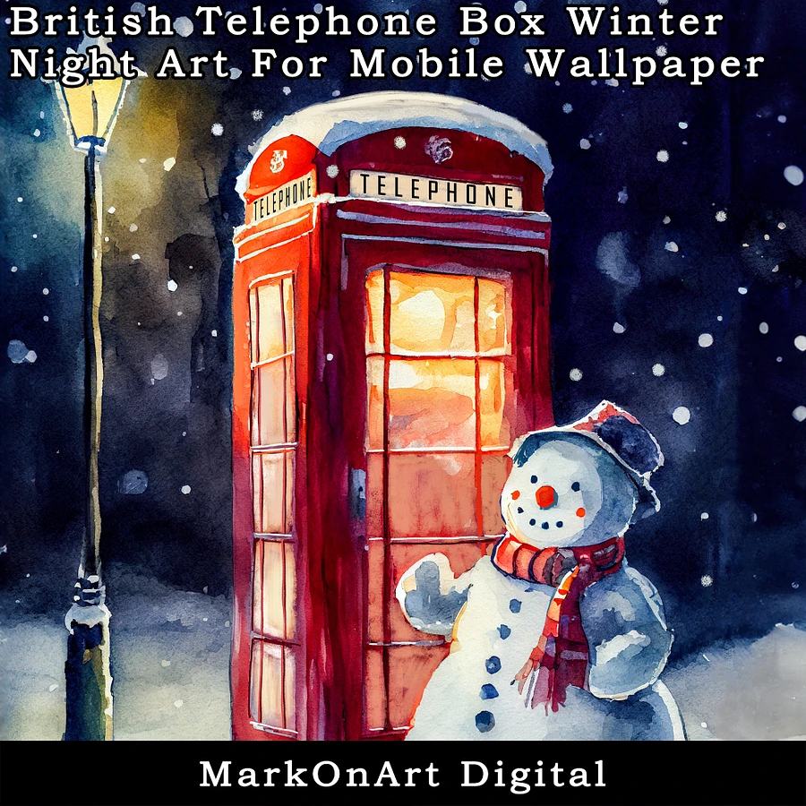 British Telephone Box on A Winter Night For Mobile Phone Wallpaper or Lock Screen | High Res for iPhone or Android Cellphones product image (3)