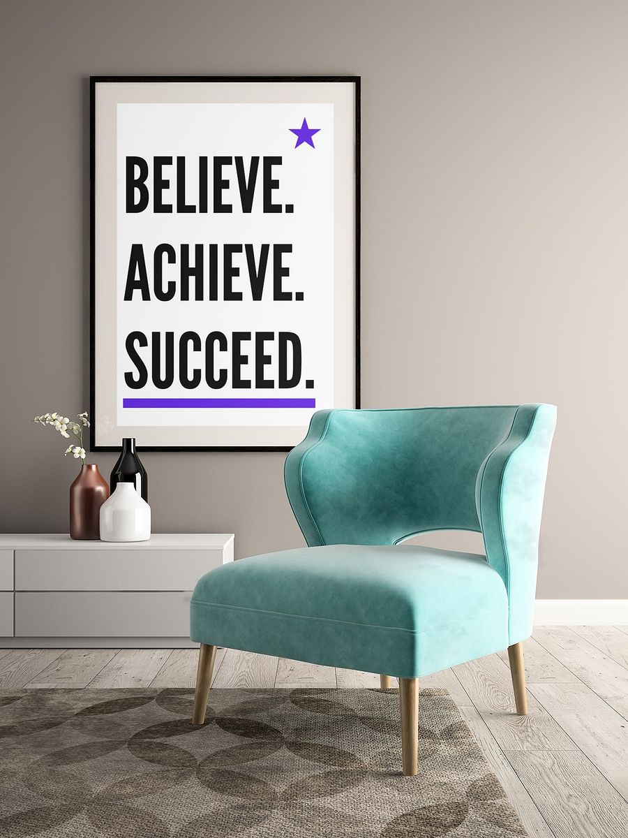 Believe Achieve Succeed Poster, Inspirational Quote Wall Art, Bold Typography, Star Accent, Motivational Office Decor, Success Affirmation product image (4)