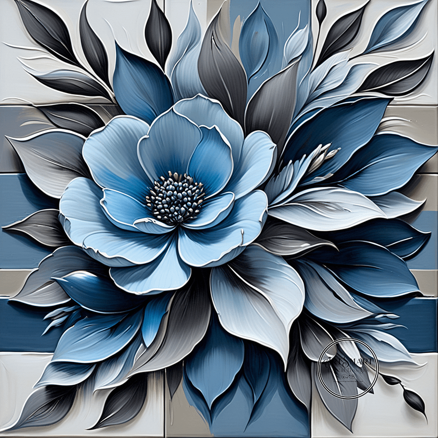 Seamless Pattern - Painted Floral Tile Pattern 3 in Shades of Blue and Gray product image (1)